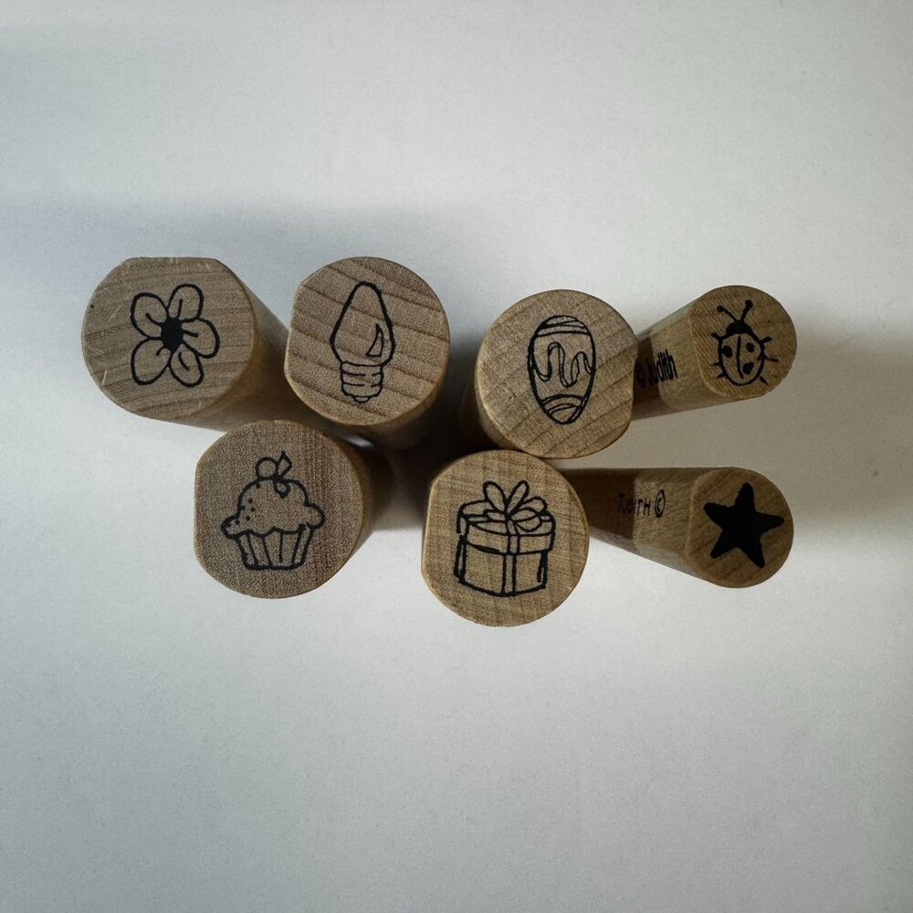 Judith Mini Rubber Stamp Set of 7 – Vintage Wood Mounted Stamps Journaling